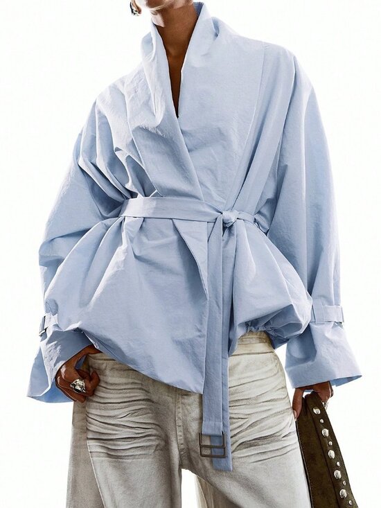 MODA ME COUTURE Jackets & Blazers - Blue Casual Women's Minimalist Long Sleeve Windbreaker Jacket